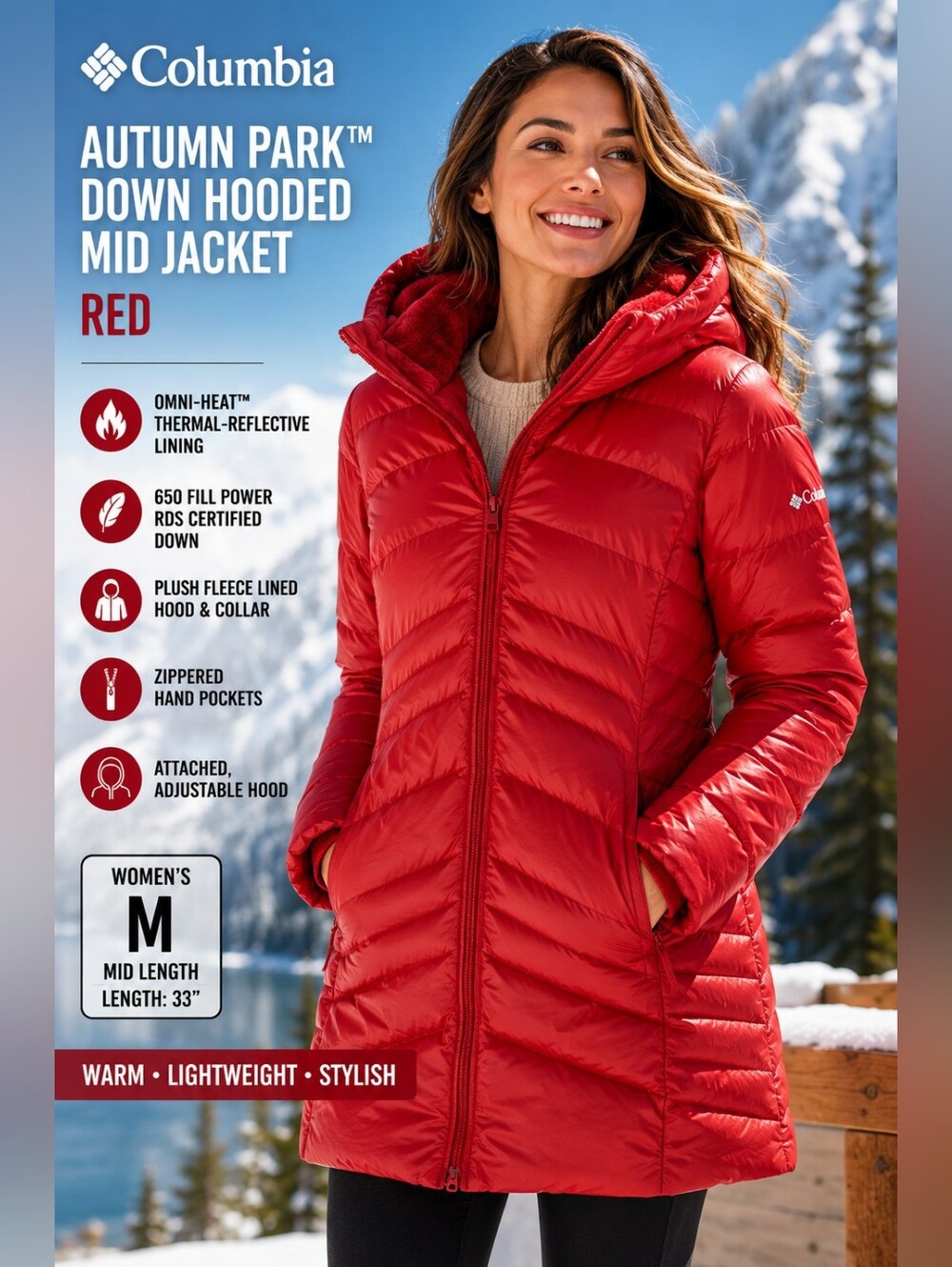 RED Women's Autumn Park™ Down Hooded Mid Jacket